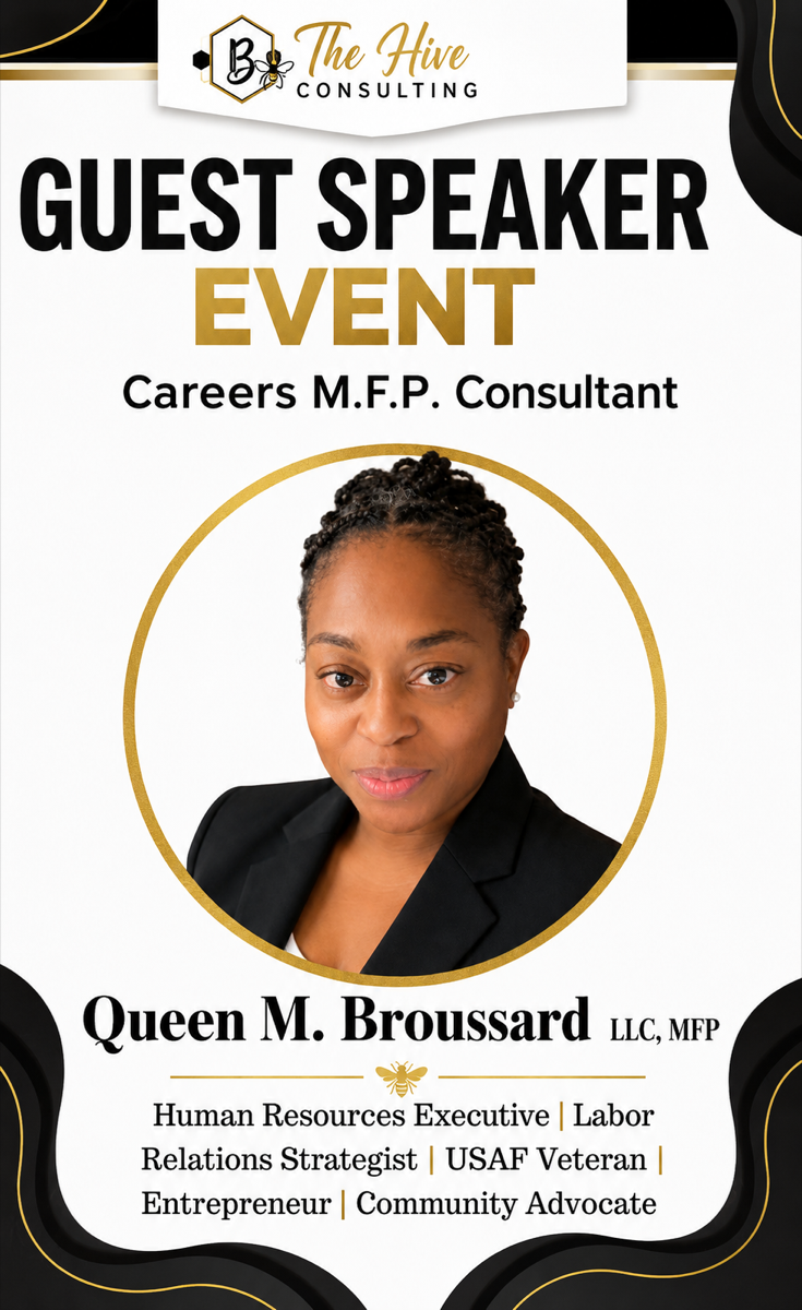 Queen M. Broussard guest speaker graphic